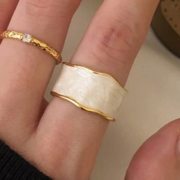 Jewelry - *NEW Gold White Enamel Resizable Ring